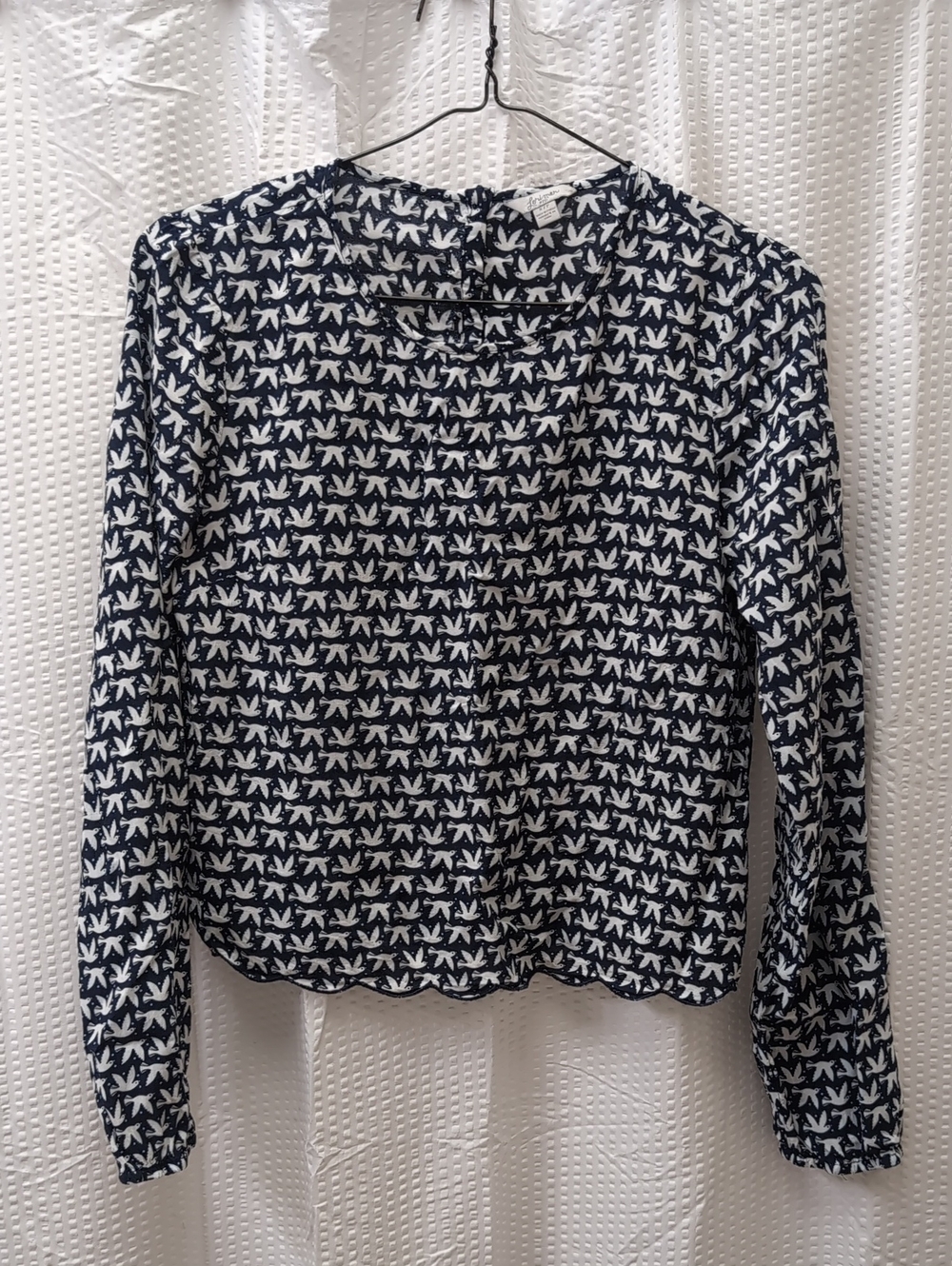 Lorimer NYC Women's Navy and White Patterned Long-Sleeve Top